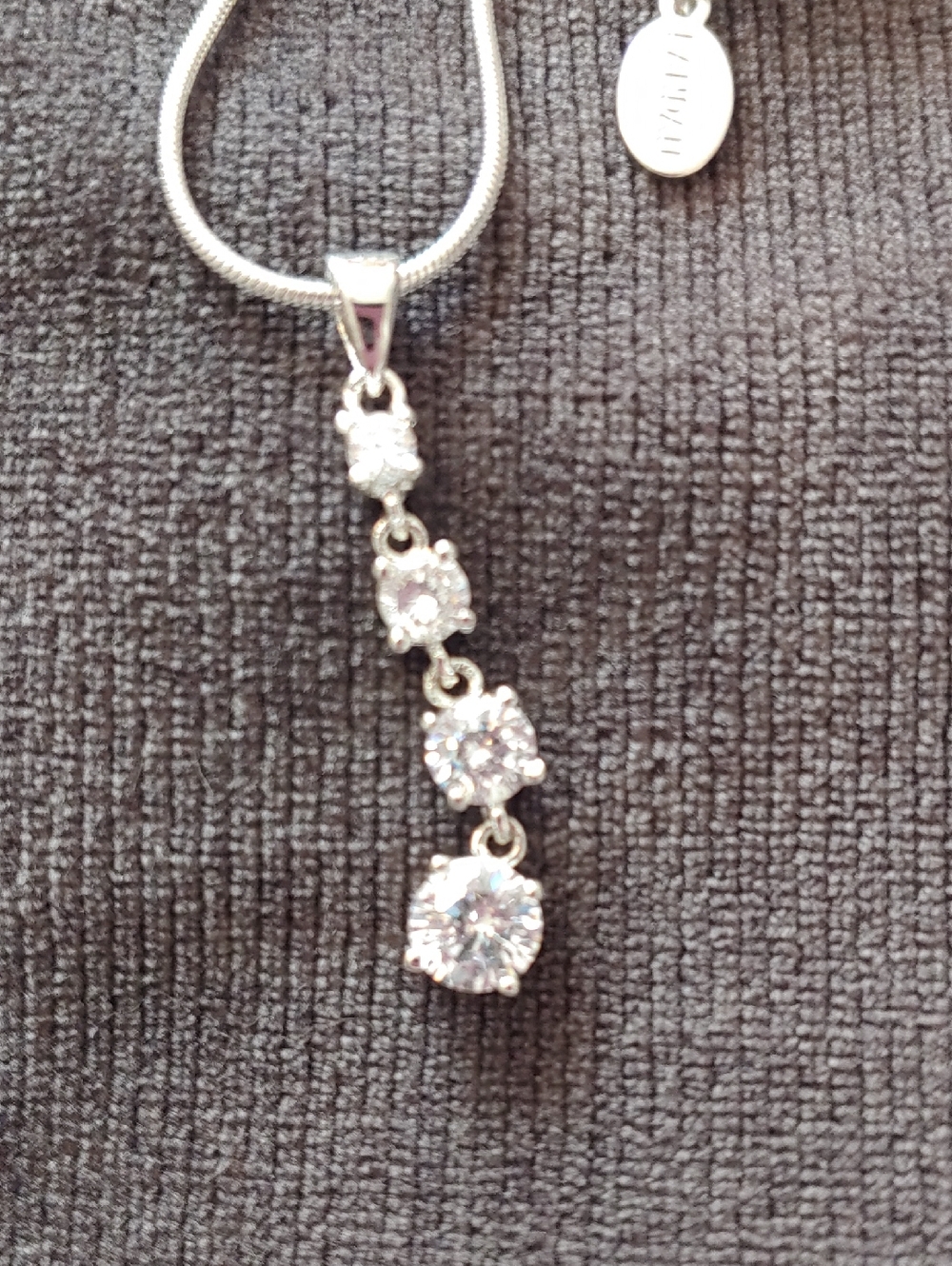 Sterling-Tone Cascade Pendant Necklace with Clear Stones